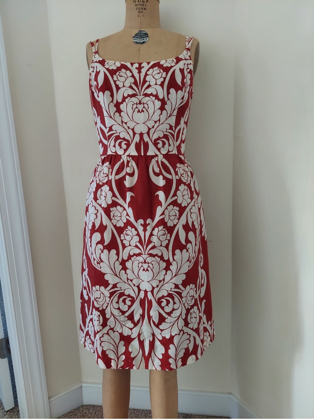 Ann Taylor Red and White Floral Square-Neck Fit Dress